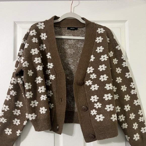 brown floral button down sweater - Picture 2 of 5